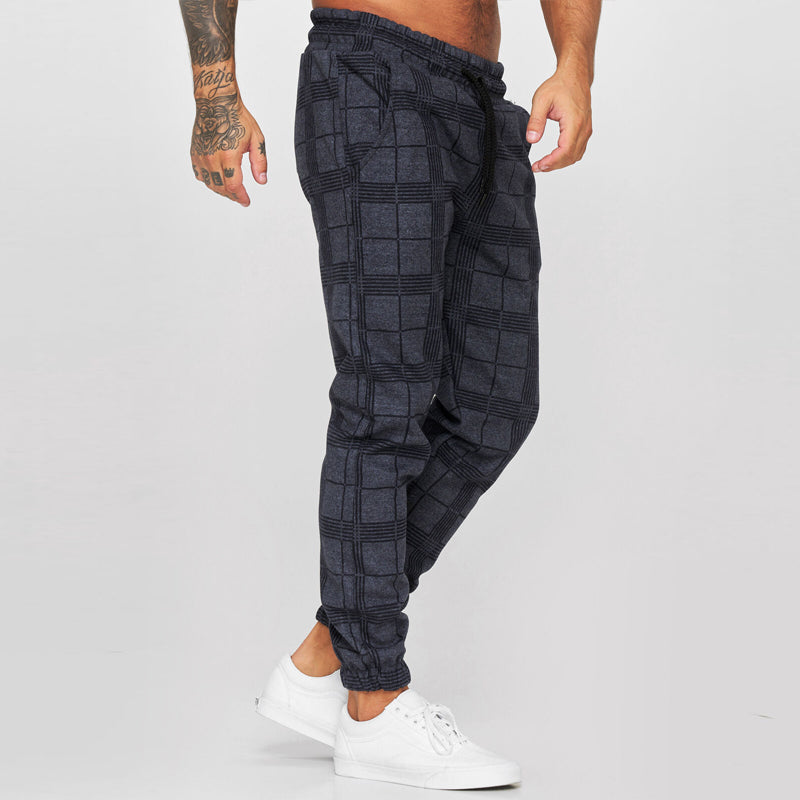 "Trendiga 3D mönstrade plädbyxor för män, vit och svart pläd, nylon och polyester, perfekt för vår, sommar och höst."