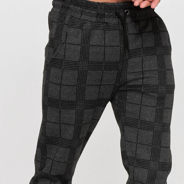 "Trendiga 3D mönstrade plädbyxor för män, vit och svart pläd, nylon och polyester, perfekt för vår, sommar och höst."