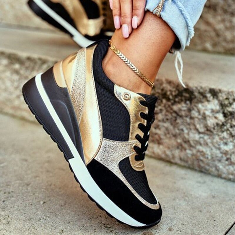 Moderna gula damsneakers med svart accent, perfekta för en aktiv fritid och optimal komfort.