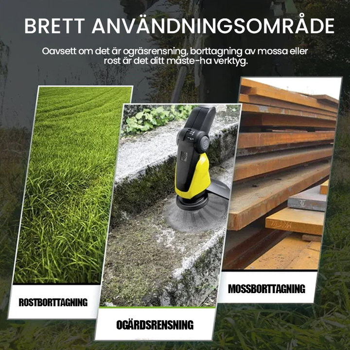 "Trimmerhuvud i ståltråd, stenhård konstruktion för exakt ogräsbekämpning, idealisk för trädgårdsskötsel och mera."