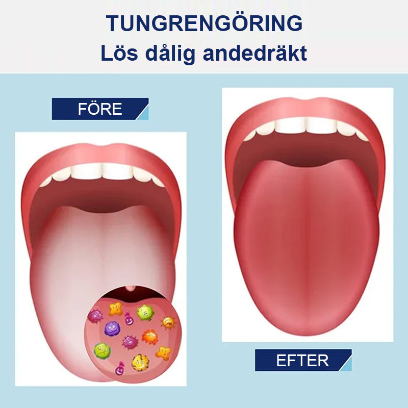 "Tungrengöringsgelset för fräsch andedräkt, inkluderar en gel i transparent tub, främjar optimal munhygien."