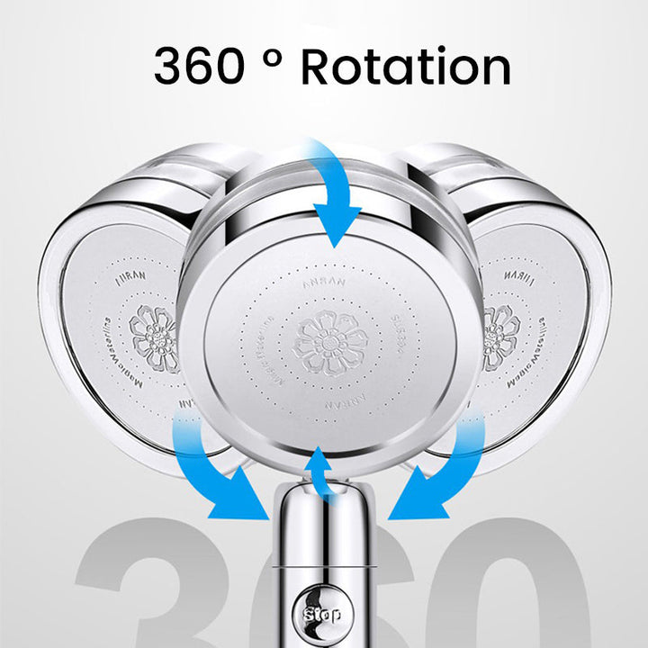 "Turbo-flow duschmunstycke i rostfritt stål, spegelyta, justerbar spray, elegant design för modern duschupplevelse."