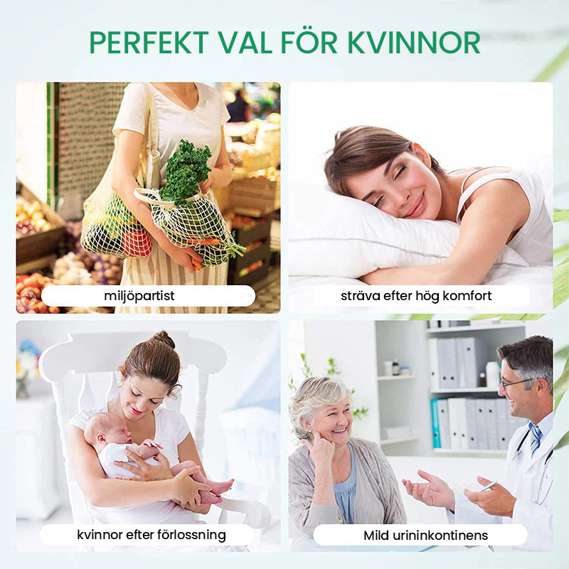 "Tvättbara bambukol dambindor, mjuka, absorbenta och vattentäta, perfekta för hållbar hygien och skydd hela dagen."