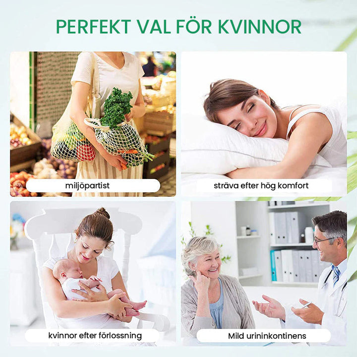 "Tvättbara bambukol dambindor, mjuka, absorbenta och vattentäta, perfekta för hållbar hygien och skydd hela dagen."