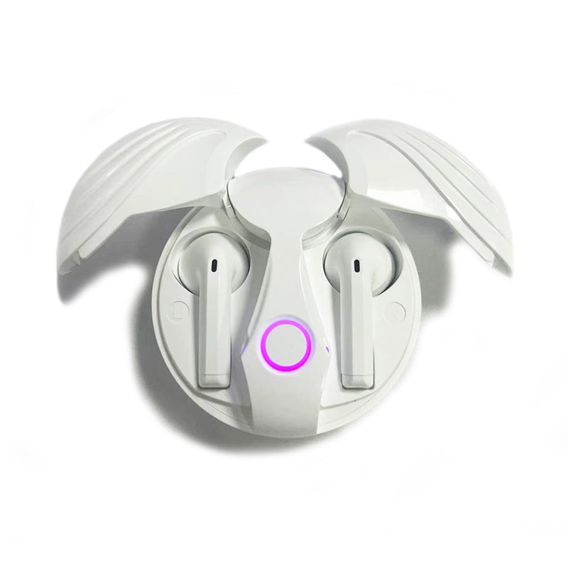 "TWS trådlösa Bluetooth-hörlurar IPX5 i vit och svart, modern design, elegant och vattentät för alla aktiviteter."