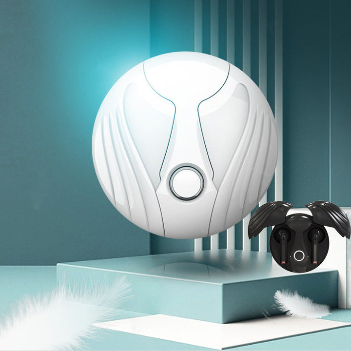 "TWS trådlösa Bluetooth-hörlurar IPX5 i vit och svart, modern design, elegant och vattentät för alla aktiviteter."