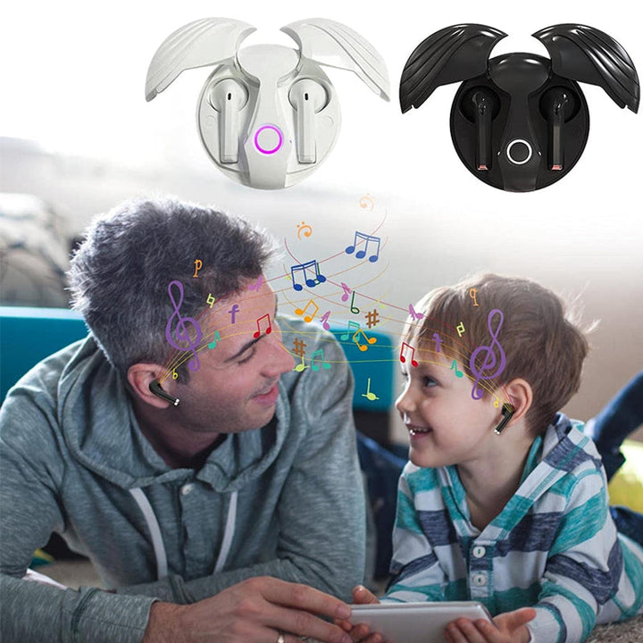 "TWS trådlösa Bluetooth-hörlurar IPX5 i vit och svart, modern design, elegant och vattentät för alla aktiviteter."