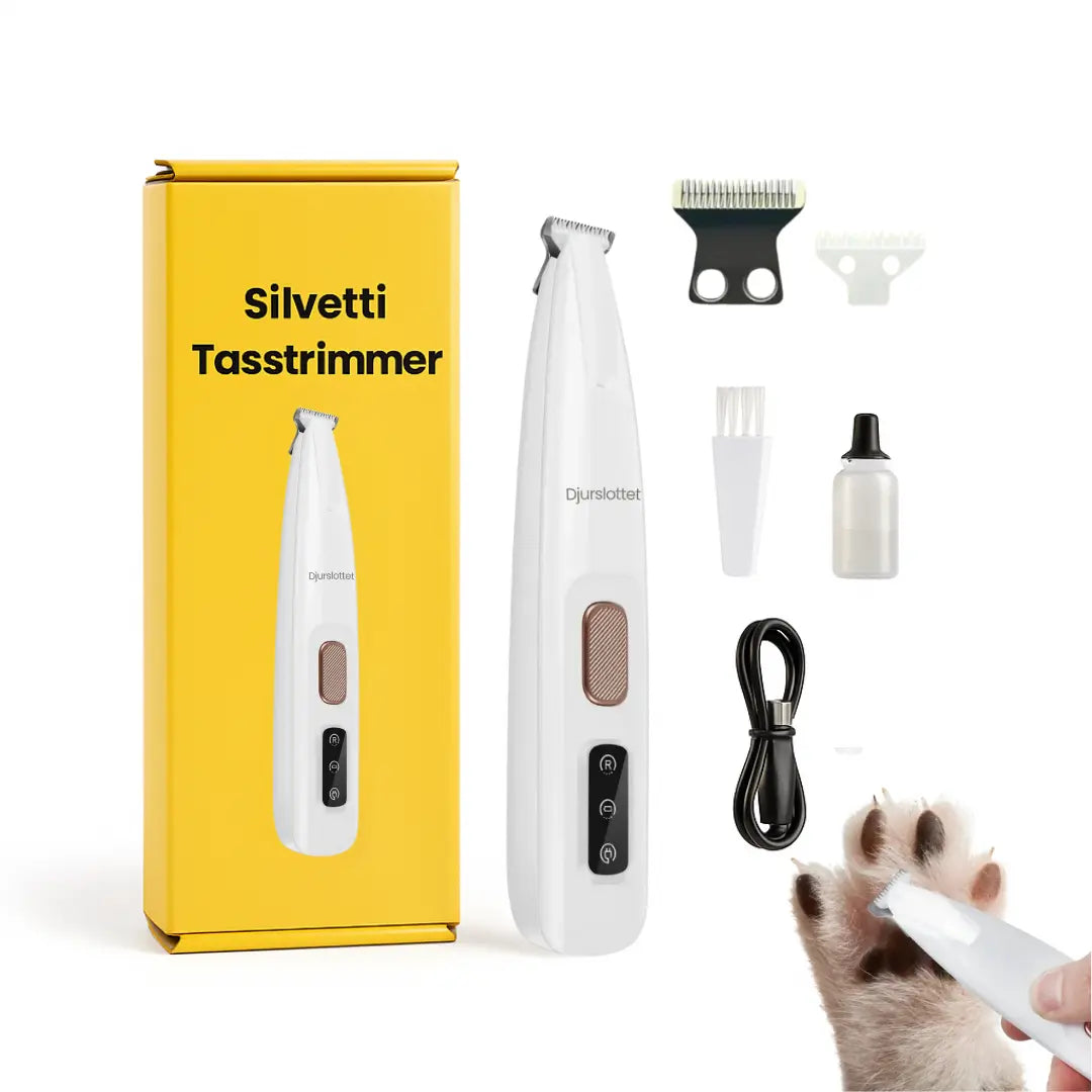 Resultatrik Silvetti tasstrimmer för snygga tassar och hygienisk pälsvård. Tyst & effektiv djurtrimmer.