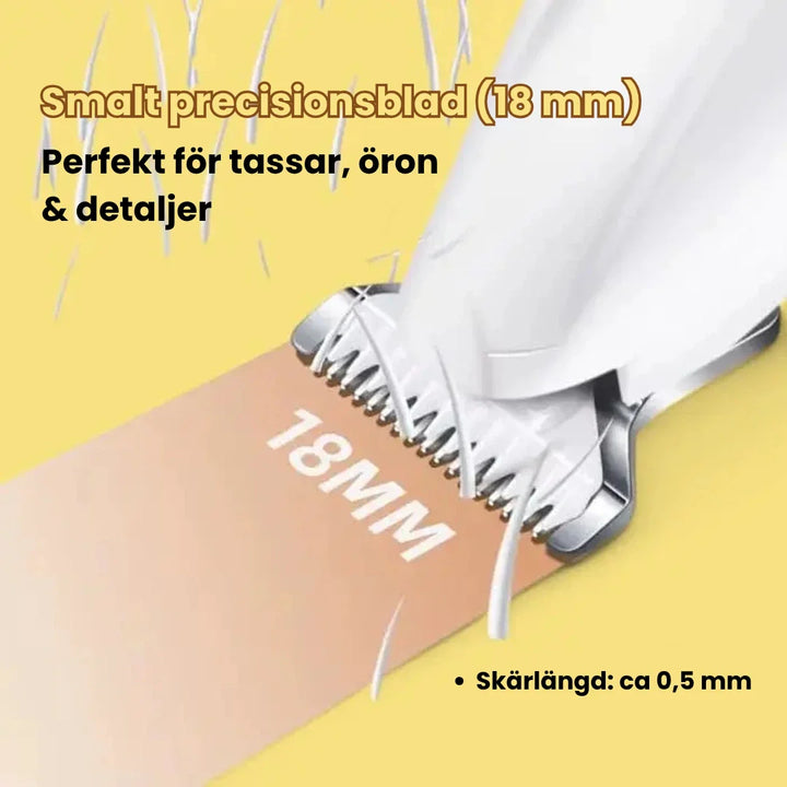 Silvetti tasstrimmer för detaljerad pälsvård på tassar, ansikte & öron. Tyst & skonsam för husdjur.