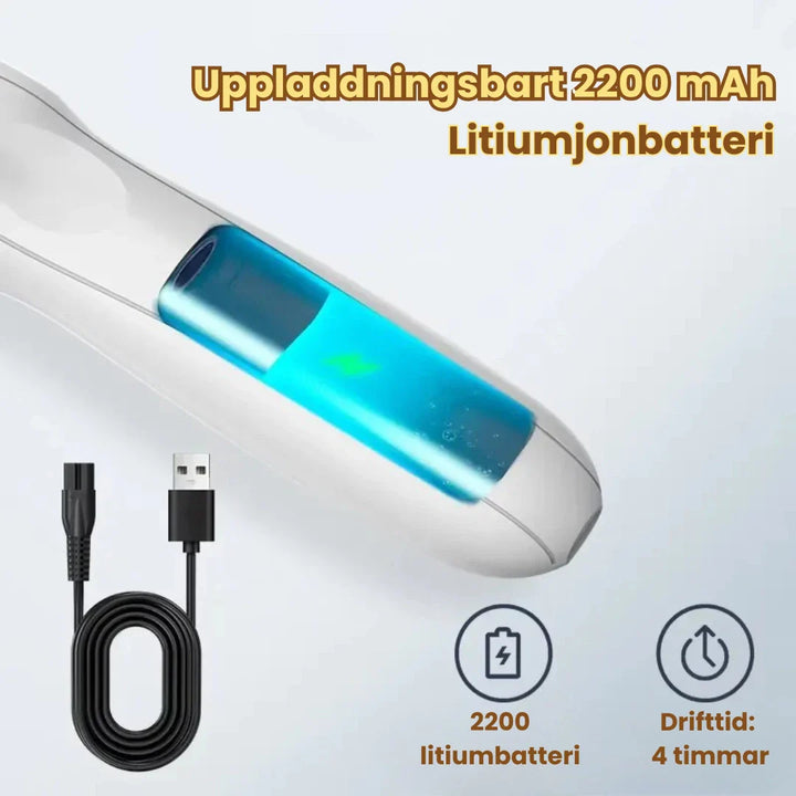 Effektiv och tyst djurtrimmer med justerbar hastighet för snabb och skonsam pälsvård av husdjur.