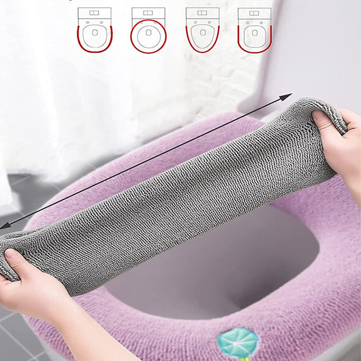 Ultra tjock toalettsitsöverdrag av polyester, elastisk passform, ljusrosa, bekväm och värmande lösning för kalla toaletter.