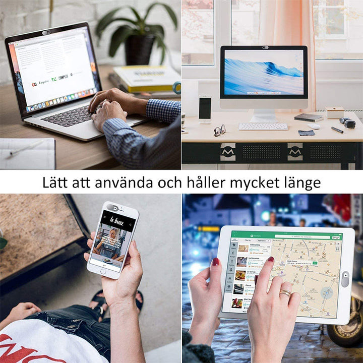 "Ultra tunn webbkamera skydd, metallfinish i 3-pack; elegant och hållbart för dator, laptop och surfplatta."