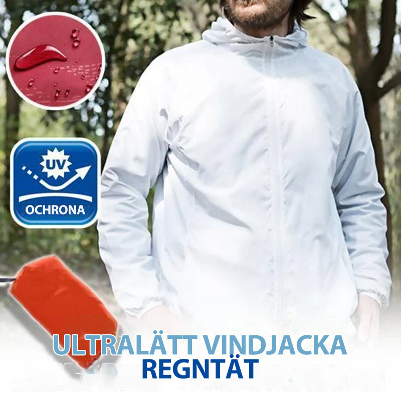 Ultralätt unisex vattentät vindjacka i sportig stil med justerbar fåll, idealisk för olika väder och aktiviteter.