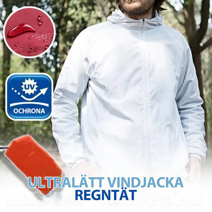 Ultralätt unisex vattentät vindjacka i sportig stil med justerbar fåll, idealisk för olika väder och aktiviteter.
