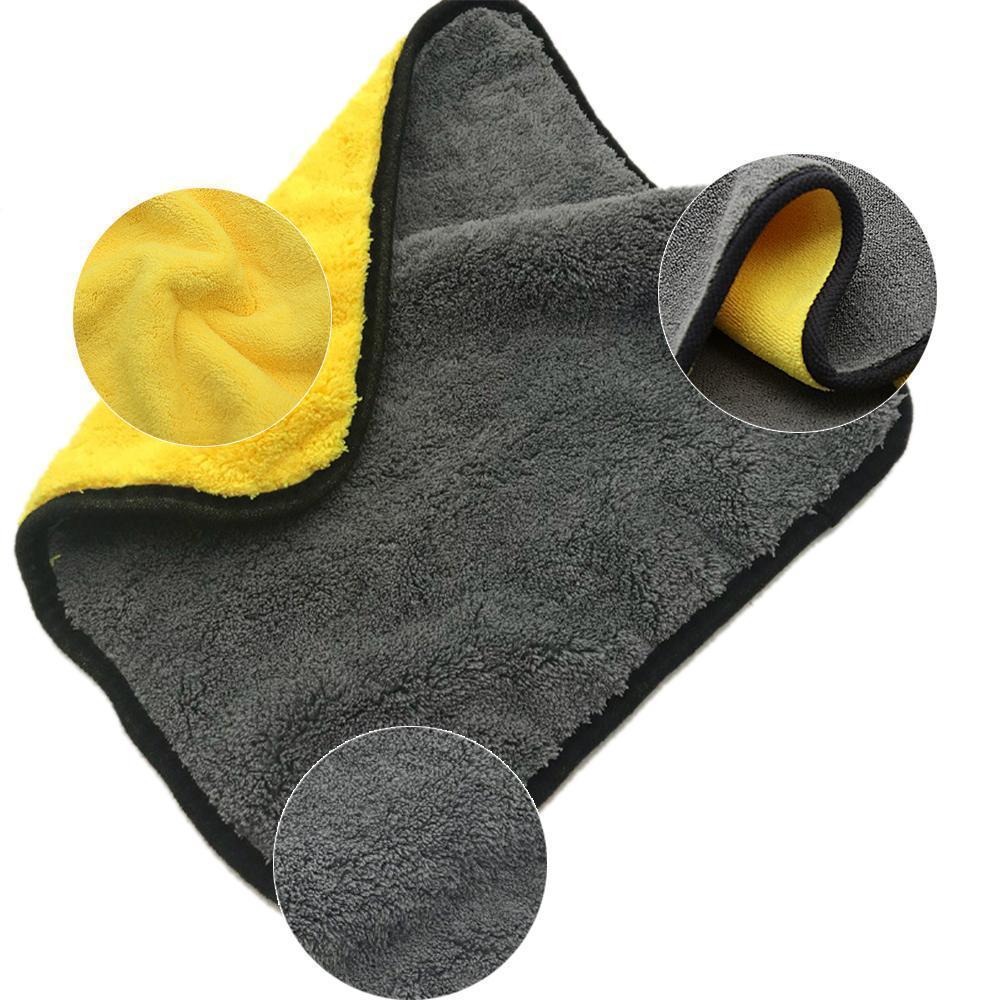 "Ultraplysch bilpoleringsduk, dubbelsidig mikrofiber, mjuk och absorberande, repfri finish för bilens ytor."