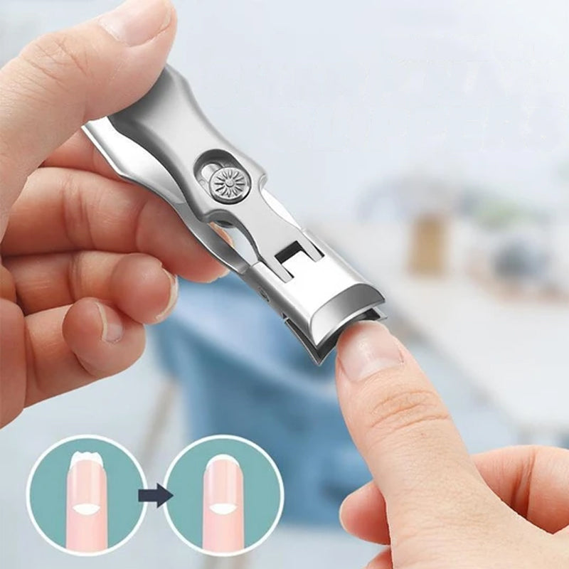 "Ultraskarp nagelklippare i rostfritt stål med modern design, effektiv för tjocka naglar, svart och silverfärg, 9x1.6 cm."