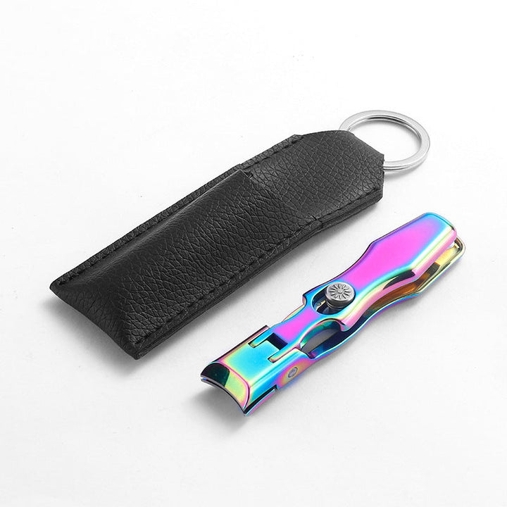 "Ultraskarp nagelklippare i rostfritt stål med modern design, effektiv för tjocka naglar, svart och silverfärg, 9x1.6 cm."