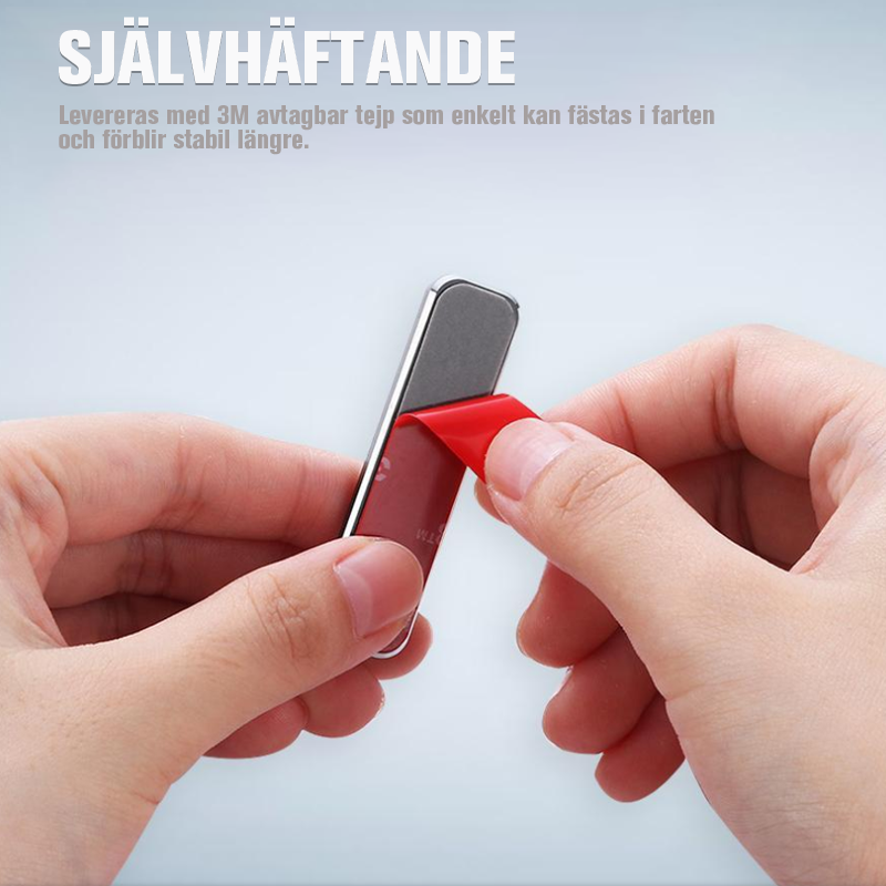 Ultratunn justerbar telefonstativ i aluminium, minimalistisk design, bärbar och vikbar för handsfree-koll på mobilen.