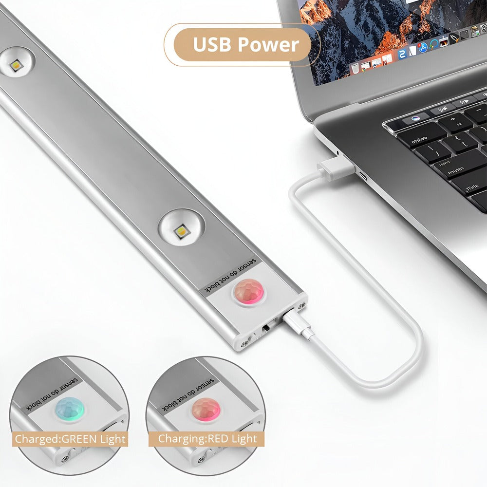 Smart sensorlampa för skåp och hyllor. Ultratunn LED-list med rörelsesensor, laddas via USB.