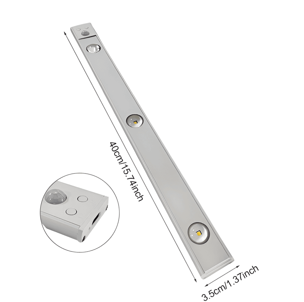 Stilren LED-list med rörelsesensor. Trådlös, uppladdningsbar via USB, perfekt för effektiva belysningslösningar.