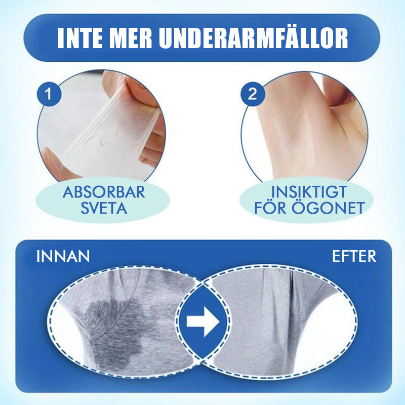 "Ultratunna, osynliga deo plåster för kvinnor och män, transparenta, starkt självhäftande, bekväma mot svett och lukt."