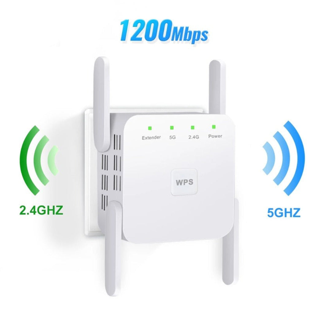 Dual-band UltraXtend 5G wifi-förstärkare. Förläng ditt trådlösa nätverk hemma & på kontoret med denna signalförstärkare.