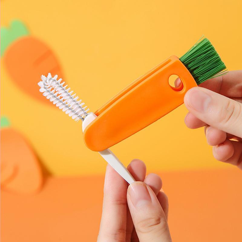 "Unisex 3-i-1 flasklockrengöringsborste för enkel rengöring, vit och orange, med smart förvaringshål och spiralborste."