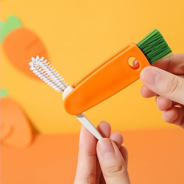 "Unisex 3-i-1 flasklockrengöringsborste för enkel rengöring, vit och orange, med smart förvaringshål och spiralborste."