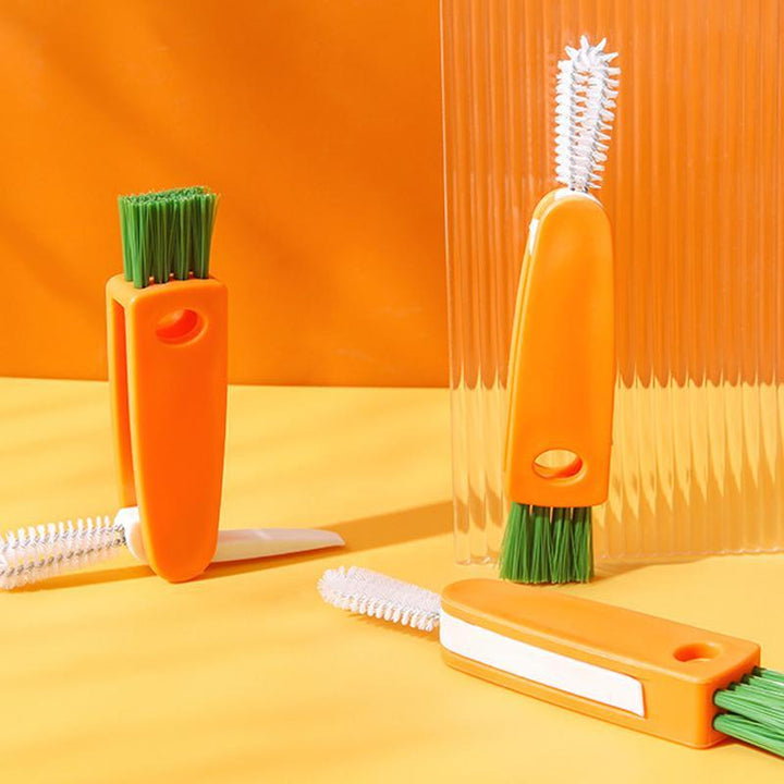 "Unisex 3-i-1 flasklockrengöringsborste för enkel rengöring, vit och orange, med smart förvaringshål och spiralborste."