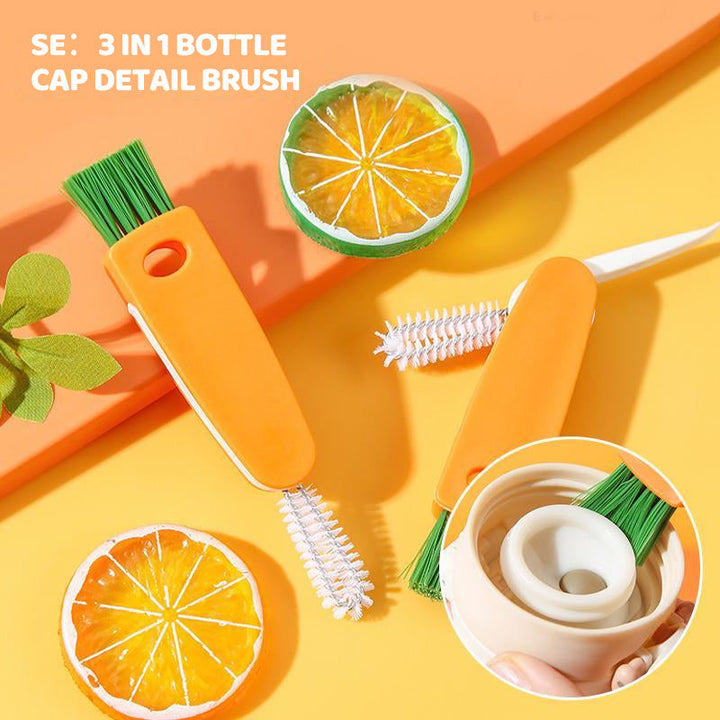 "Unisex 3-i-1 flasklockrengöringsborste för enkel rengöring, vit och orange, med smart förvaringshål och spiralborste."