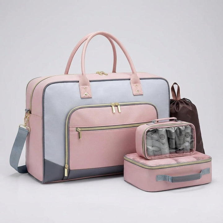 Unisex 4-delars reseset med duffelväska, necessär, skopåse, packkub redo för smart handbagage-packning.