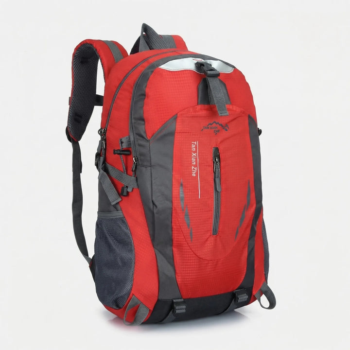 Fylld 50L vandringsryggsäck Sean, redo för äventyr, camping och friluftsliv. Vattenavvisande design.