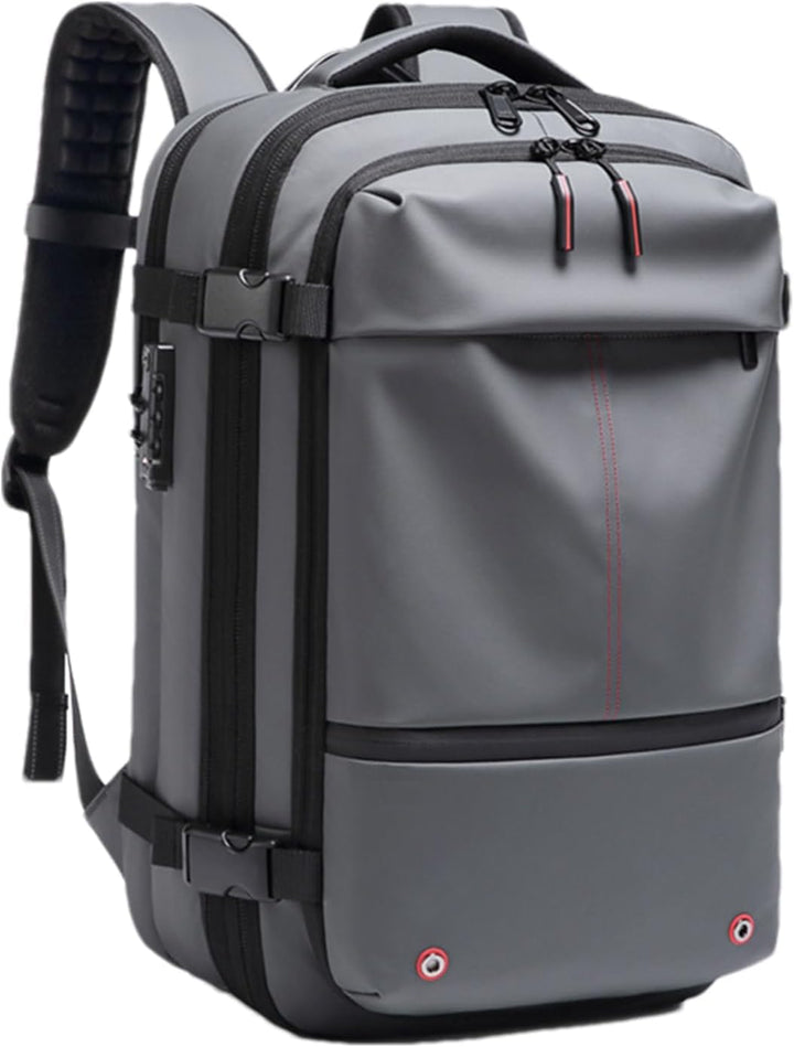 Unisex 60L vattentät ryggsäck, expanderbar med stöldskydd och separat laptopfack för trygga resor.