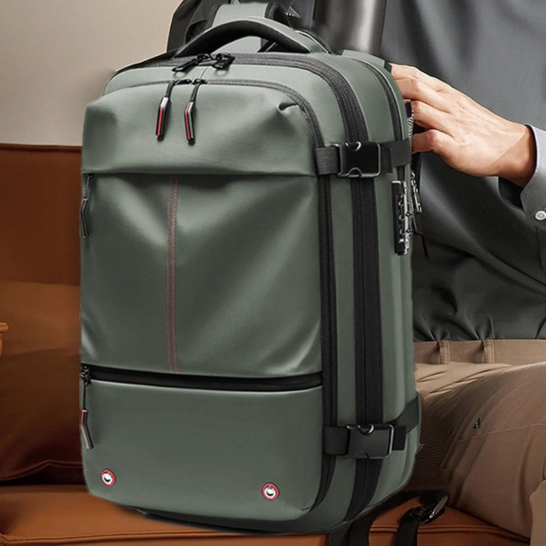 Stöldskyddad unisex ryggsäck 60L med laptopfack och organiserade fack för pendling och affärsresor.