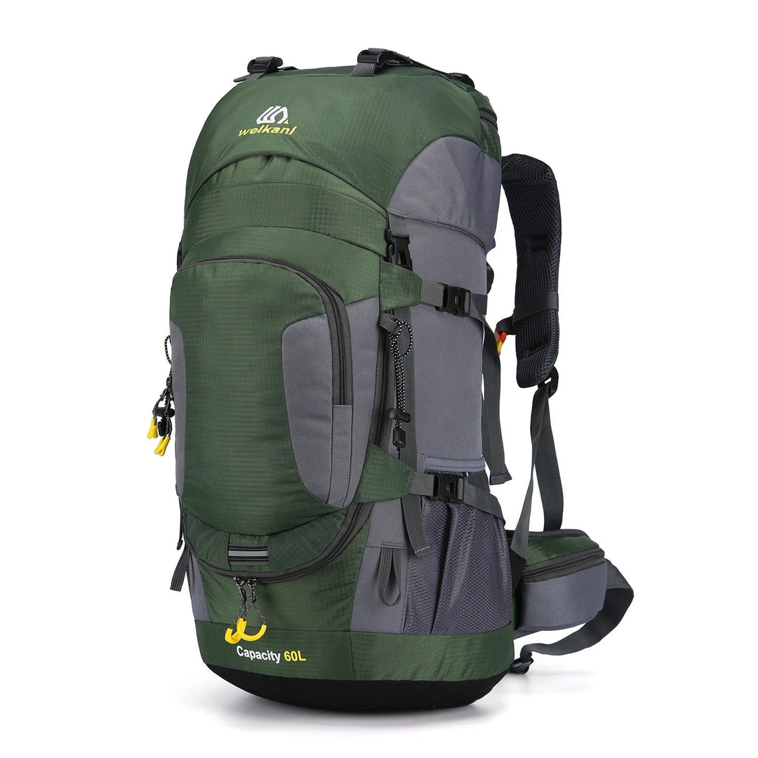Unisex 60L vattentät ryggsäck för vandring och äventyr. Hållbar och rymlig packning för utomhusbruk.