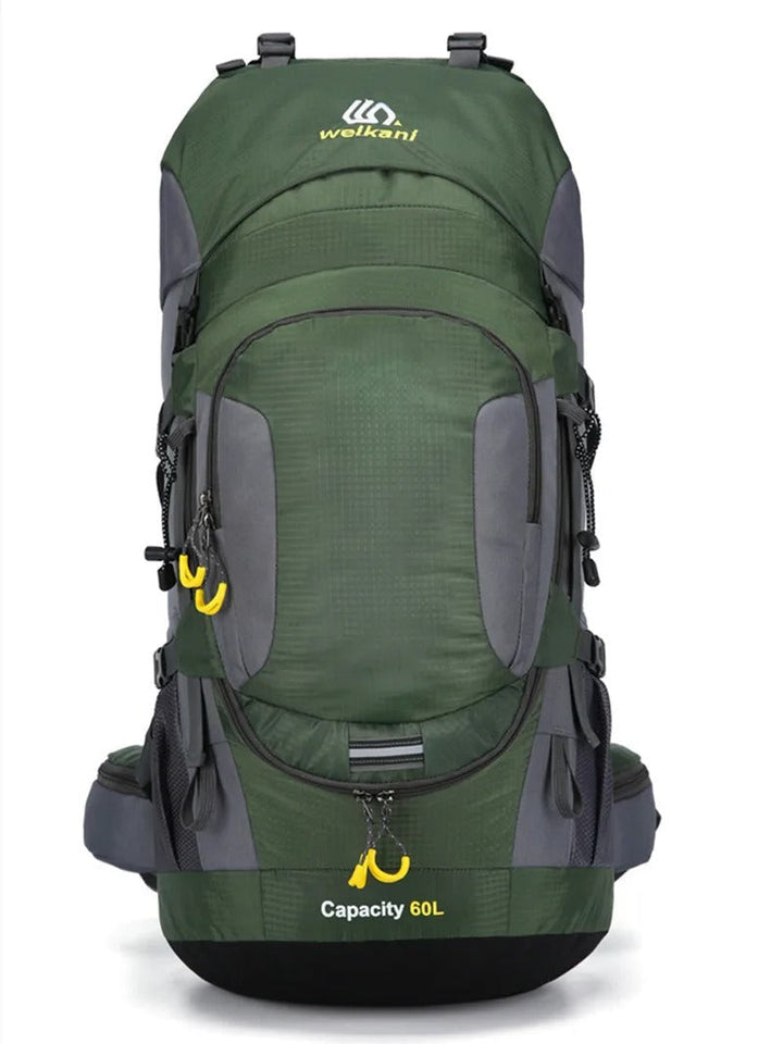 Höstfärger, 60L vattentät ryggsäck för vandring och äventyr. Hållbar unisex packning och utrustning.