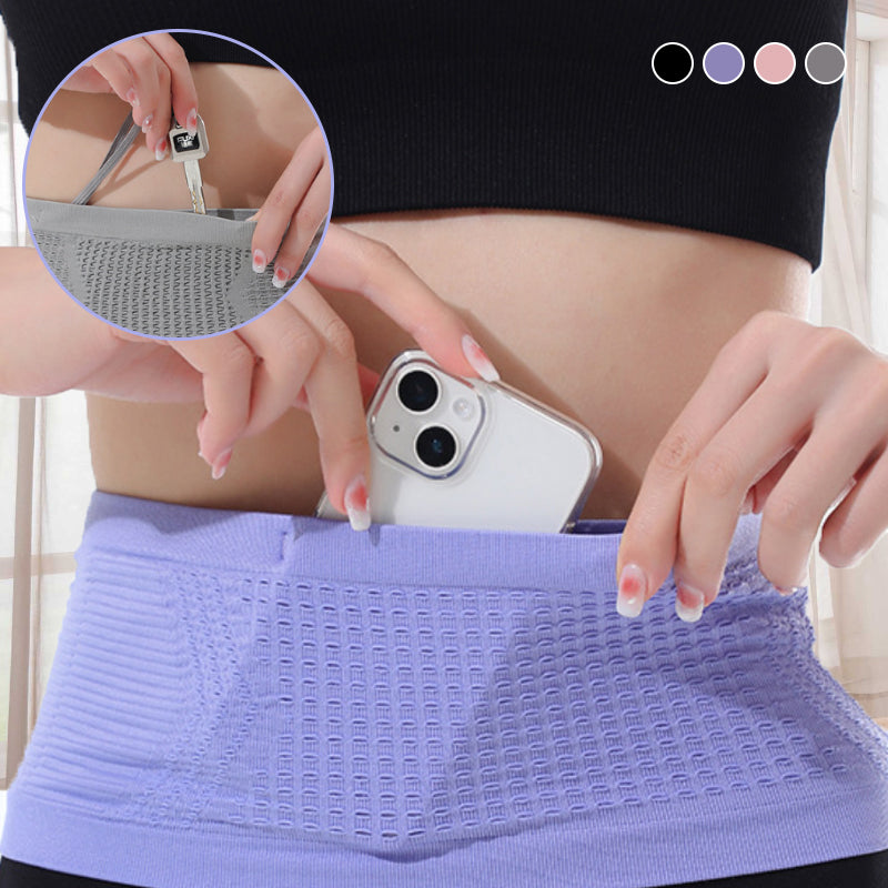 "Unisex andningsbar stickad midjeväska i grått, ergonomisk design med fyra flexibla fickor och justerbart bälte för sport."