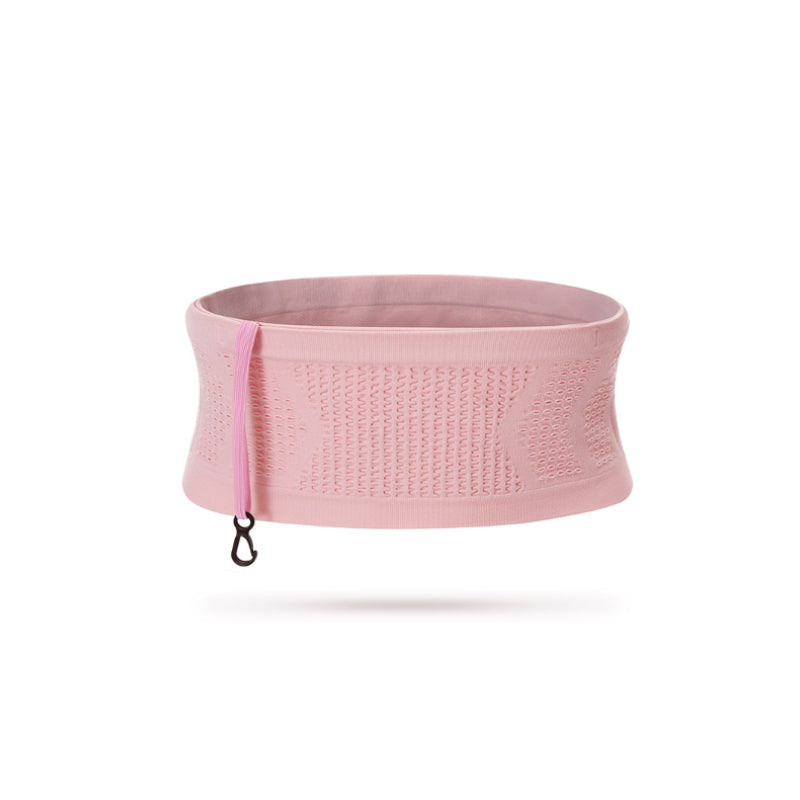 "Unisex andningsbar stickad midjeväska i grått, ergonomisk design med fyra flexibla fickor och justerbart bälte för sport."