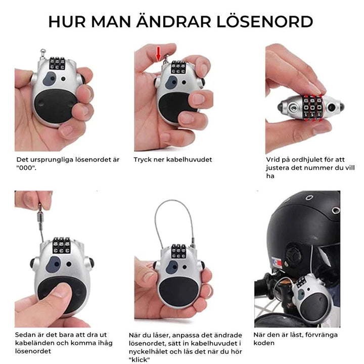 "Unisex anti-stöld teleskopiskt lås i silver, kompakt och robust för att säkra cyklar, bagage och dörrar."