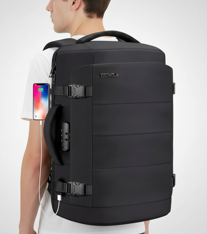 Smart reseryggsäck med antistöldfunktion & USB-laddning. Rymlig laptopväska för modern pendlare. Unisex, svart.