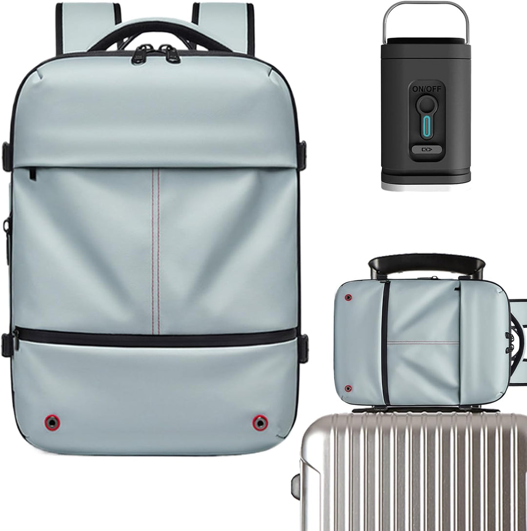 Detaljbild av Arvid ryggsäcks vakuumkompressionssystem. Gör packning kompakt och enkel. Unisex, vattentät.