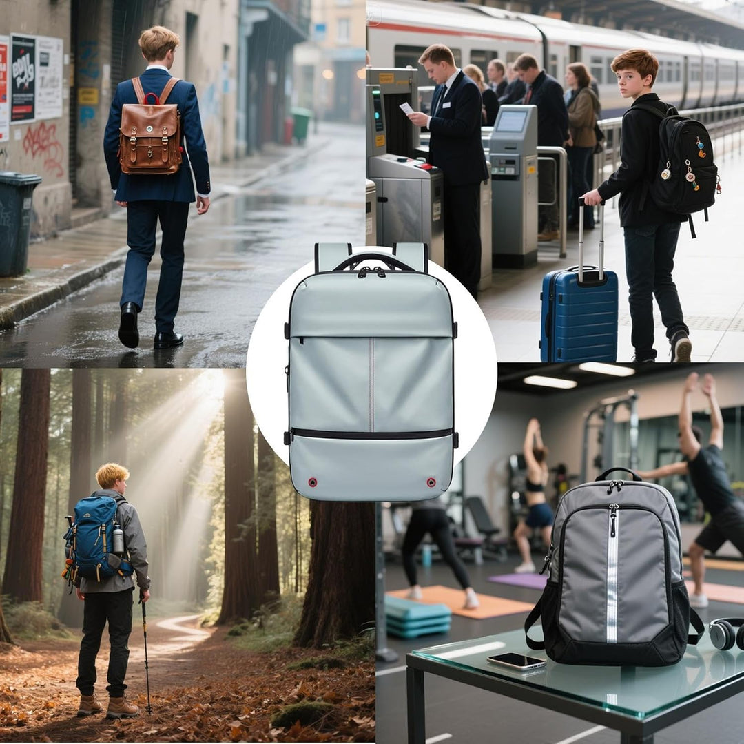 Arvid reseryggsäck från sidan. Visar expanderbar funktion och slitstarkt, vattentätt material. Unisex.