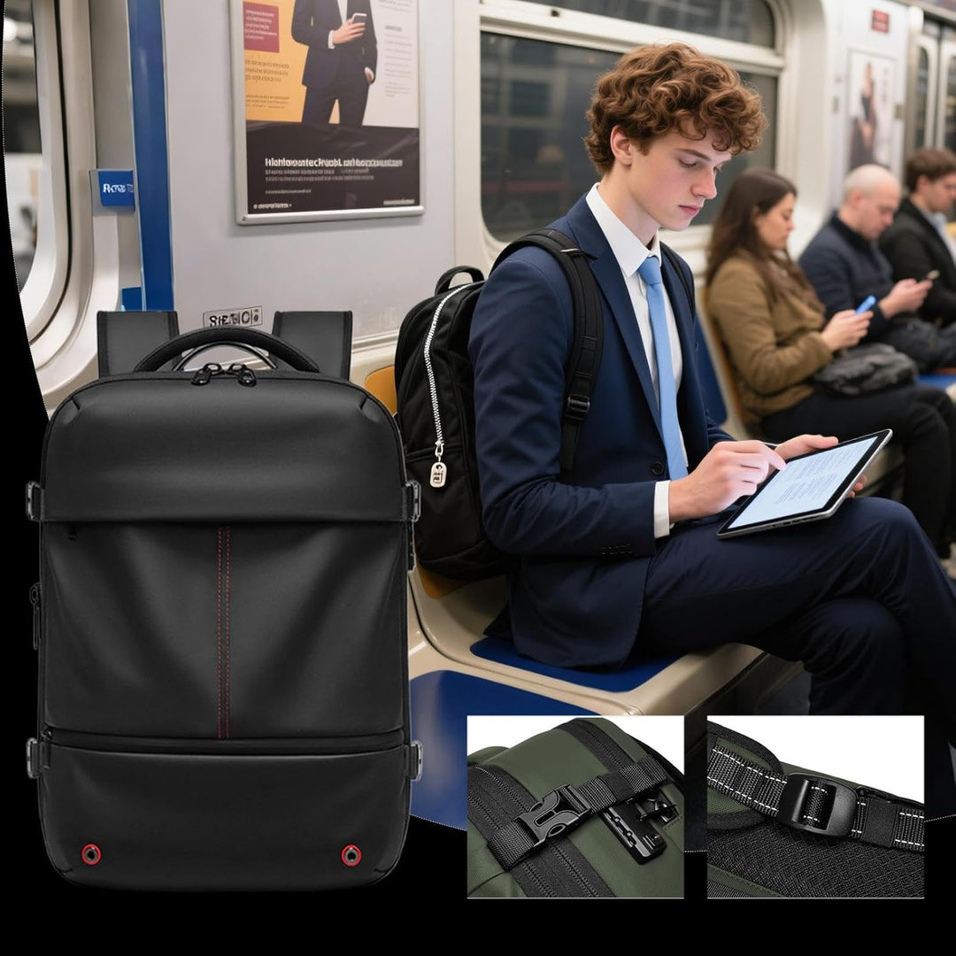 Arvid ryggsäck förpackad. Expanderbar, vattentät, unisex, med vakuumkomprimering för en problemfri resa.