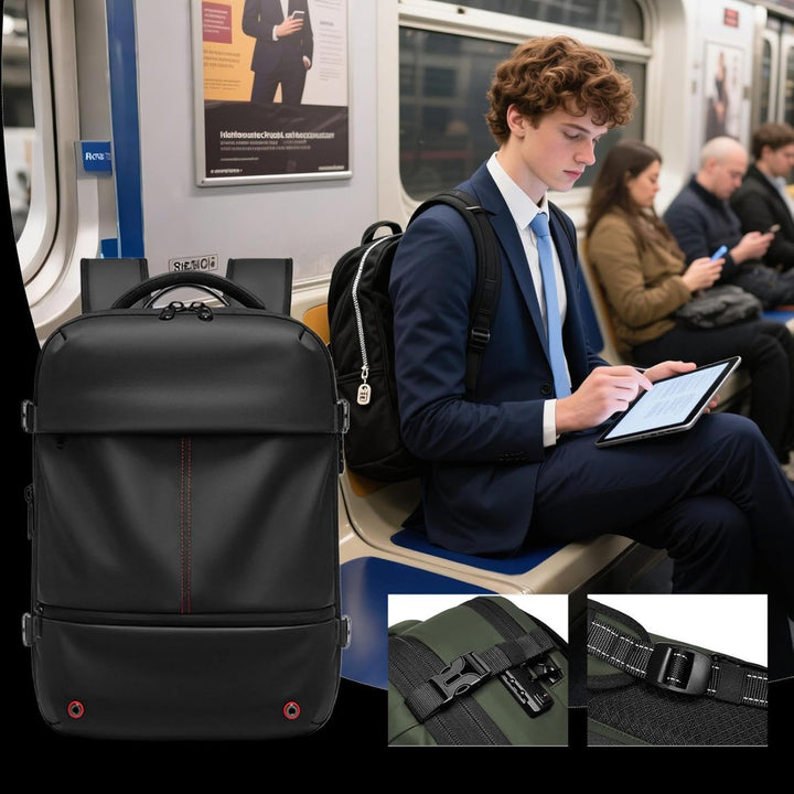 Arvid ryggsäck förpackad. Expanderbar, vattentät, unisex, med vakuumkomprimering för en problemfri resa.