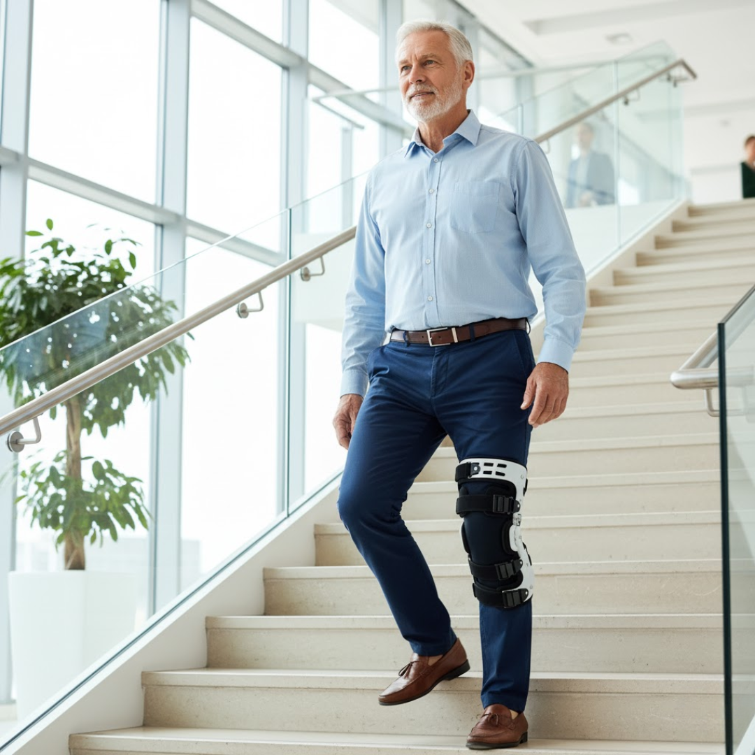 Komfortabel knäortos unisex, designad för avlastning & stabilisering av knäleden.