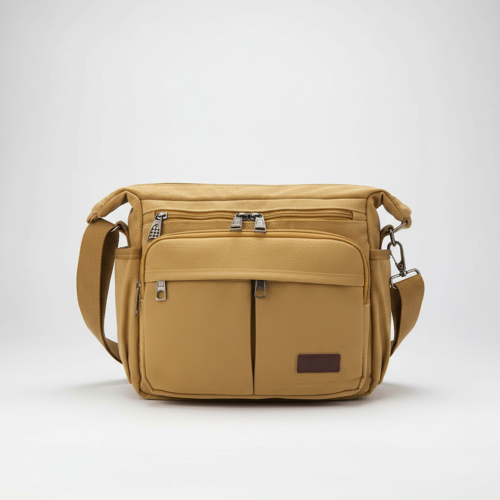 Stilfull unisex canvas messengerväska med RFID-skydd. Hållbar och multifunktionell för alla tillfällen.