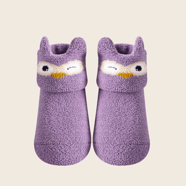 "Unisex baby anti-halk golvstrumpor med färgglada djurmotiv, perfekt för lek på trägolv och släta ytor."