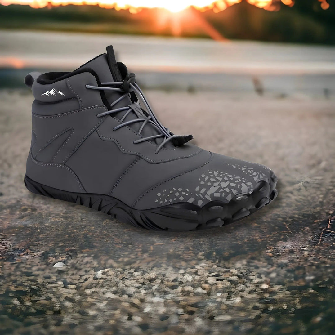 Barfotaskor Bailey, unisex, i svart/gul/grå. Bred tåbox & flexibel design för naturlig fotrörelse.
