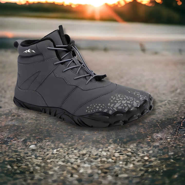 Barfotaskor Bailey, unisex, i svart/gul/grå. Bred tåbox & flexibel design för naturlig fotrörelse.