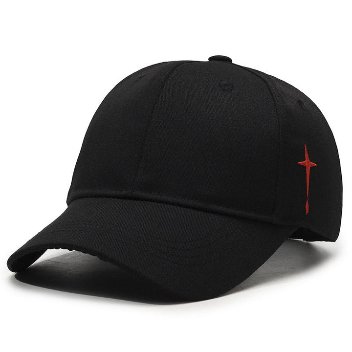Svart baseballkeps med unikt korsmotiv, unisex och justerbar för bästa komfort och passform